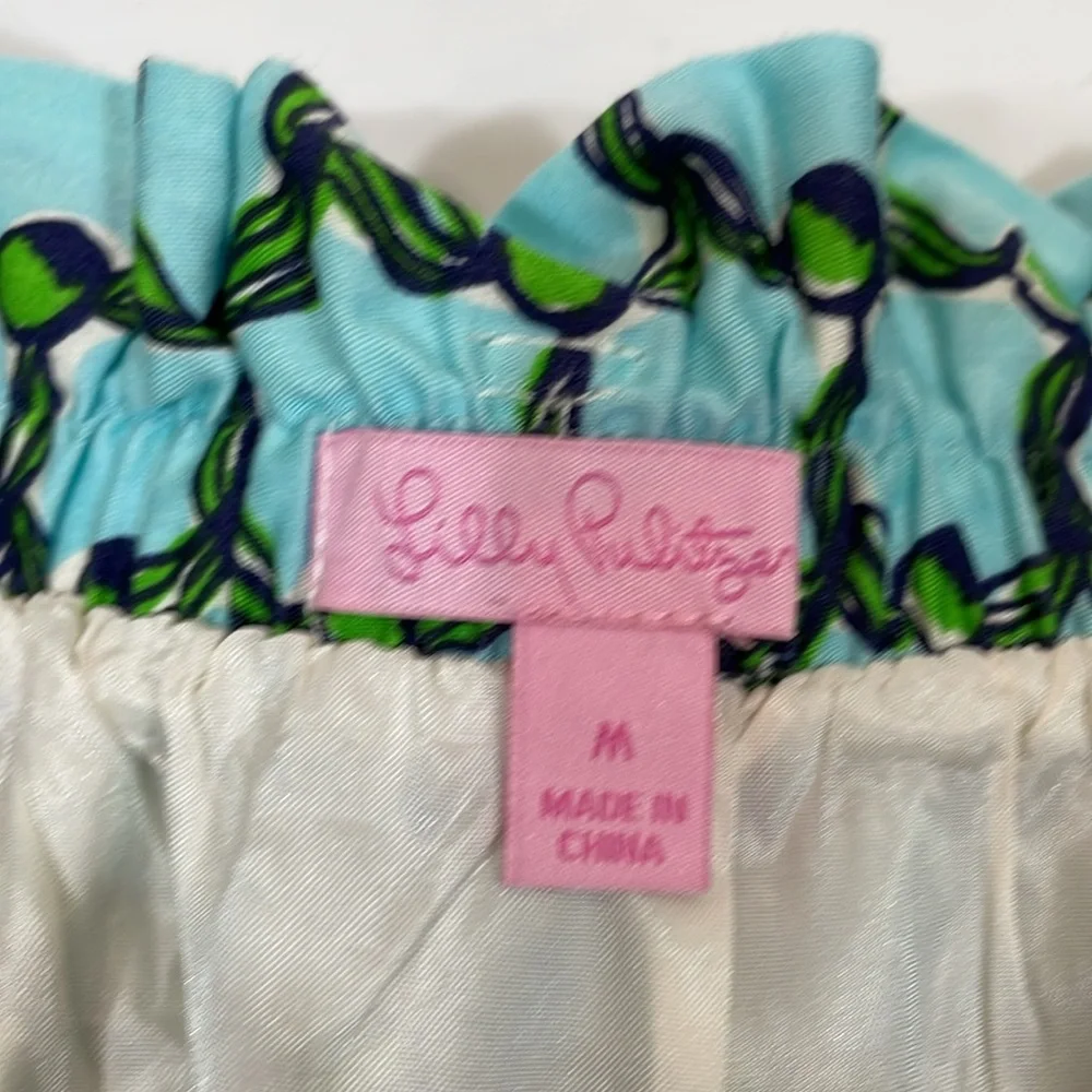 Lilly Pulitzer Vintage Skirt Size M Blue And Green Tassel Print EUC
